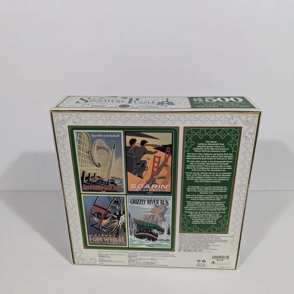 Disney California Adventure 20th Anniversary 4-Pack 500 pc Puzzle Set NIB Sealed